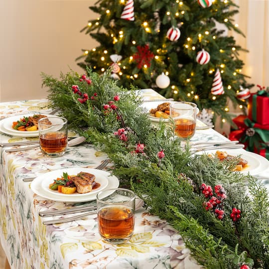 Glitzhome® 6ft. Christmas Greenery Frosted PE Dripping Garland with Pinecones & Red Berries, Set of 2